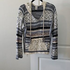 Boho Knit Sweater with Lace Accents